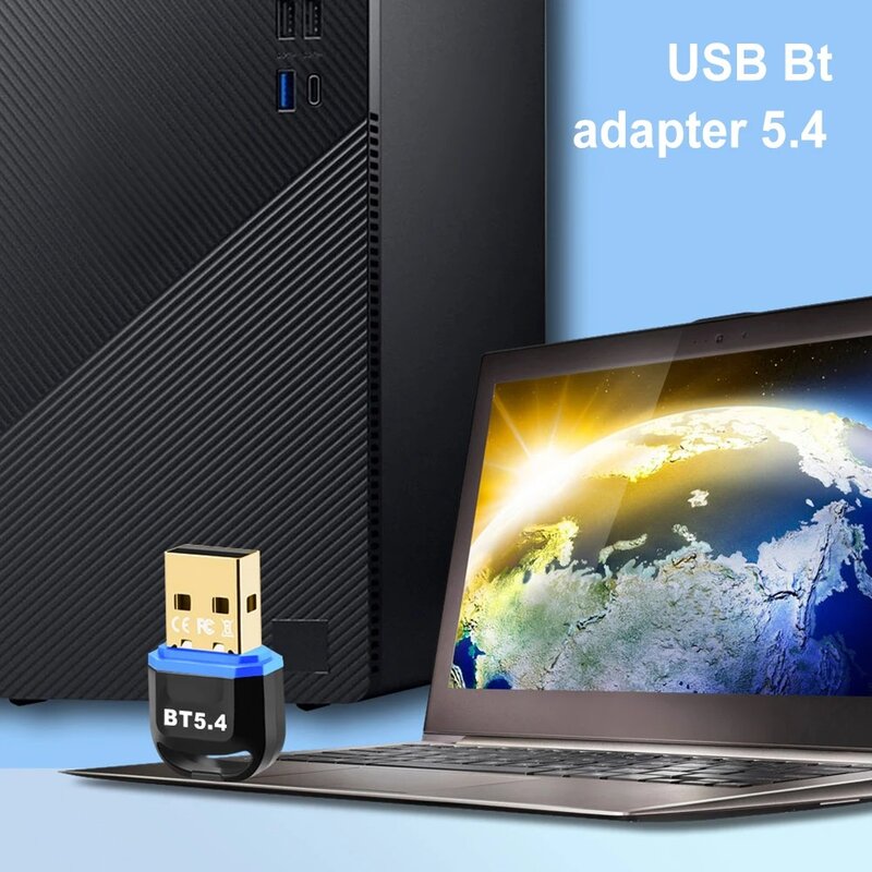 Adaptor Bluetooth 5.4, untuk PC USB Bluetooth 5.3 Dongle penerima Bluetooth untuk Speaker Mouse nirkabel Keyboard pemancar Audio