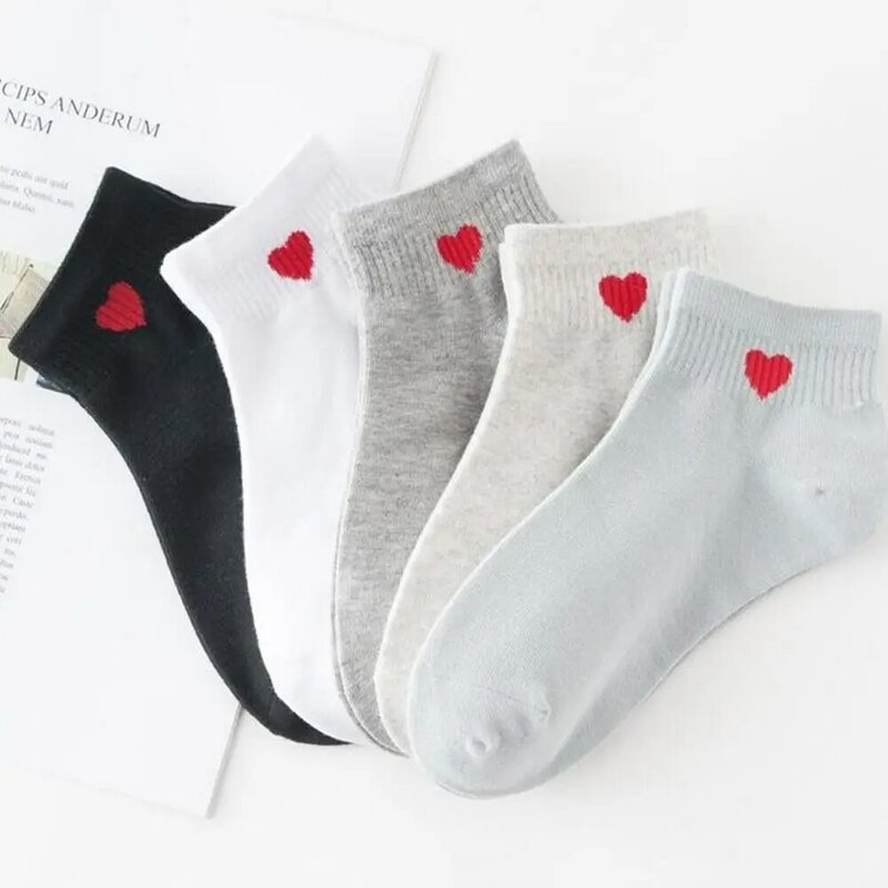Calcetines tobilleros con bordado de algodón para mujer, medias de estilo coreano con forma de corazón, primavera y verano
