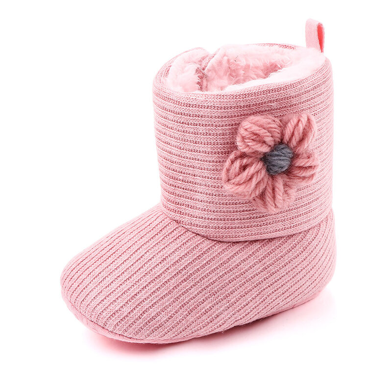 Sepatu Bot Hangat Bayi Perempuan, Sneaker Bot Bulu Domba Rajut Bunga Rajut untuk Orok Baru Lahir 0-18 Bulan Musim Dingin
