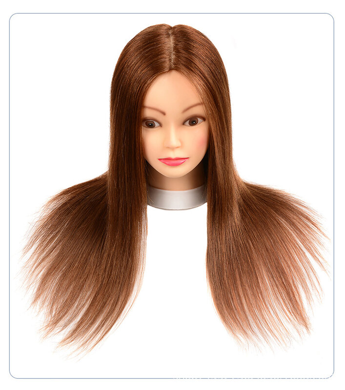 Cabeza de Maniquí de cabello humano 100% para peluquería, cabeza de muñeca para práctica de peinados