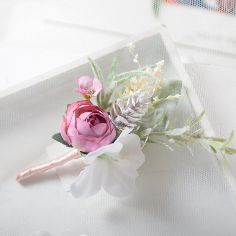 ช่อดอกไม้รัดข้อมือลายดอกไม้สำหรับงานแต่งงานแบบเกาหลี