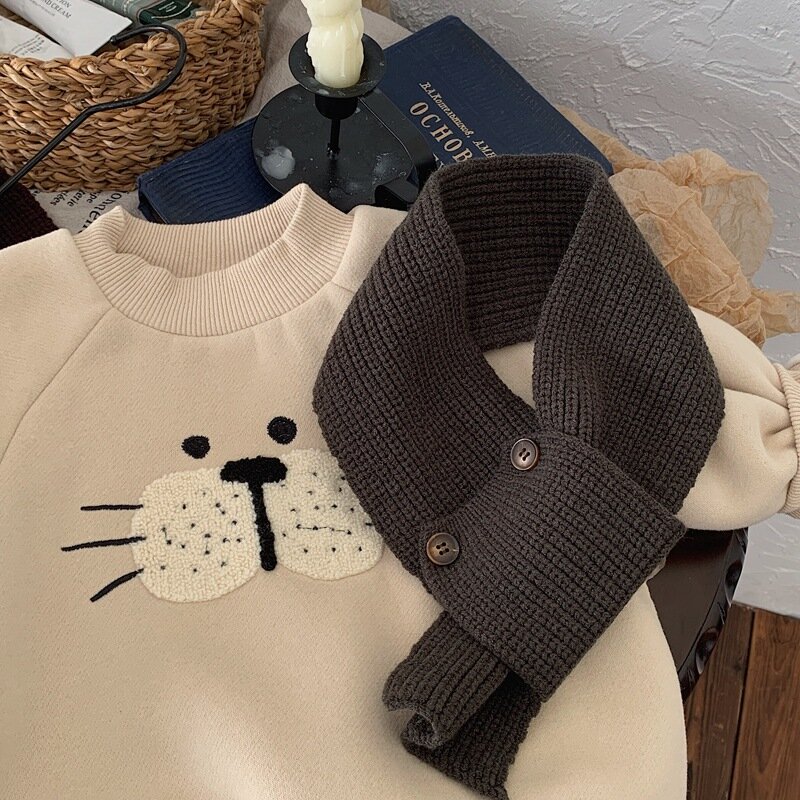 Children Clothing Kids Scarf 2023 New Fashionable Solid Color Autumn and Winter Baby Warm Korean Style Knitted Scarf Fashion