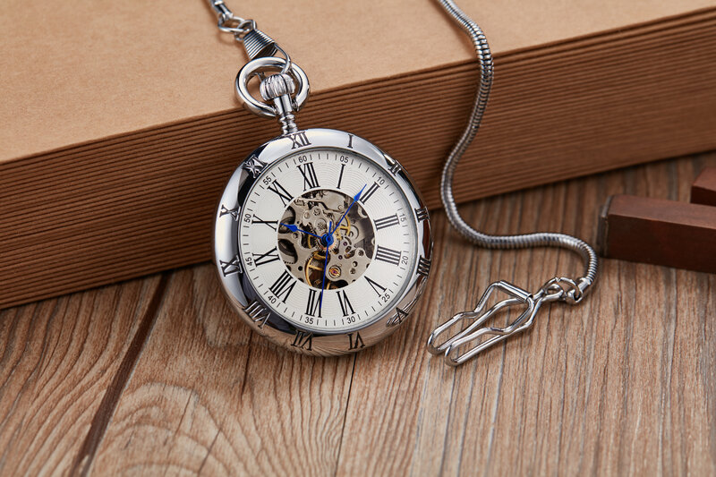 Złote/srebrne cyfry rzymskie z otwartą twarzą automatyczny mechaniczny zegarek kieszonkowy Retro luksusowy męski damski zegarek kieszonkowy