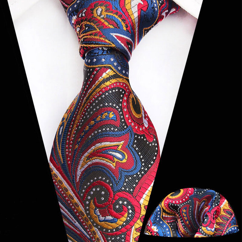 Set quadrato tascabile con cravatta Paisley rosso di alta qualità da 8CM per fazzoletto da collo moda ufficio Business Wedding Set da 2 pezzi