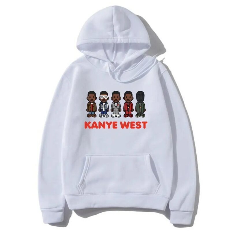 Kanye West moletom estilo cartoon vintage masculino, com capuz casual de lã, streetwear extragrande, mais famoso rap, moda hip-hop