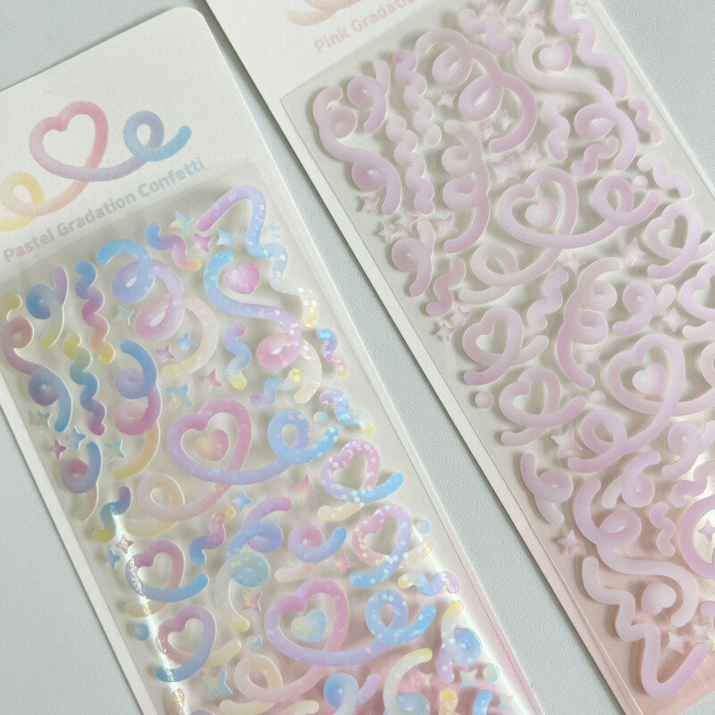 1Pc coreano Hot Gradient Heart Ribbon Laser Sticker Flakes Idol Card Deco Scrapbook decorazione materiale fai da te adesivi di cancelleria
