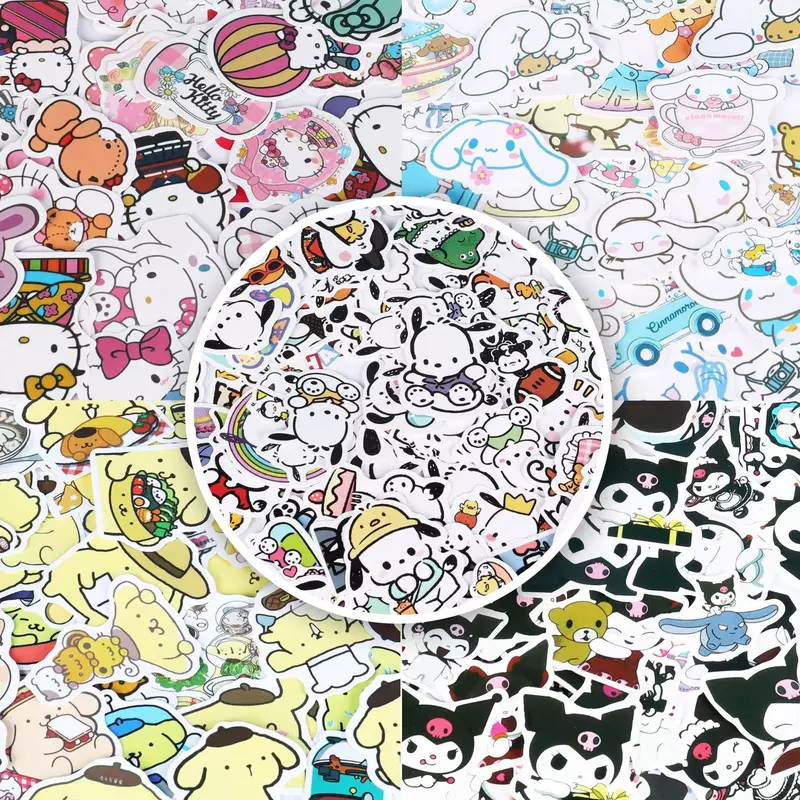 카와이 산리오 헬로 키티 쿠로미 시나모롤 포차코 스티커, 귀여운 만화 스티커, DIY 문구류, 선물용 애니메이션 스티커, 상자당 60 개