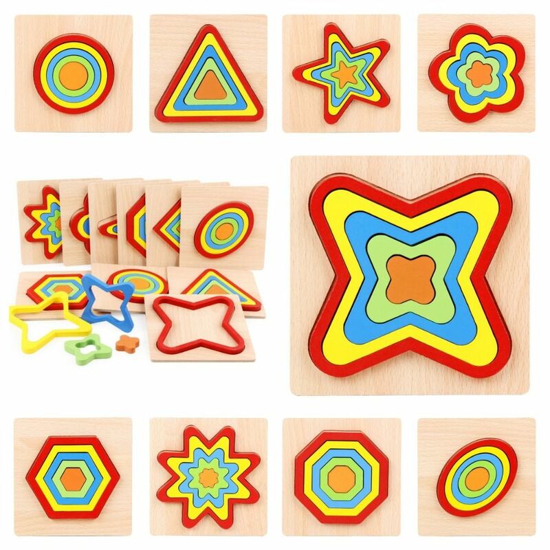 Houten Puzzels Bord Ouder-Kind Speelgoed Geometrische Vorm 3d Cognitie Puzzel Verlichting Speelgoed Montessori Speelgoed Voorschoolse Leren