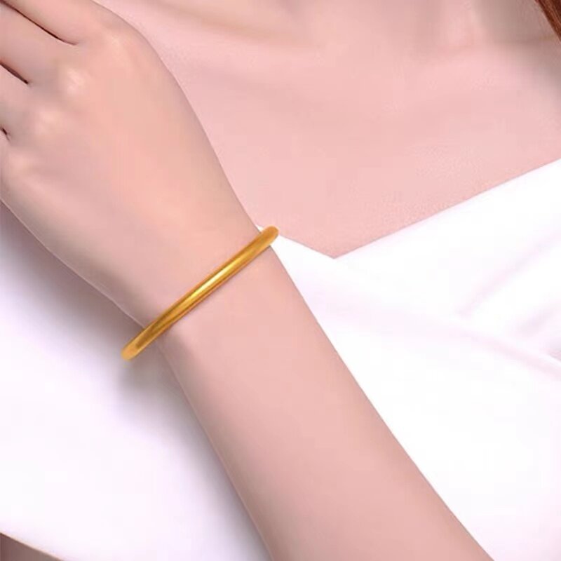 24K Gold Filled Plated Bracelet Classic Round Simple Glossy Frosted Circle Bangle For Women Wedding Jewelry Gifts Dia62cm