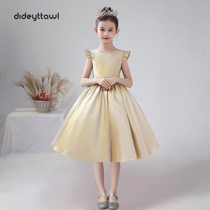 Dideyttawl Short Sparkly Satin Girl Dress Knee Length Junior Concert Birthday Party Pageant Gown Children wedding dress