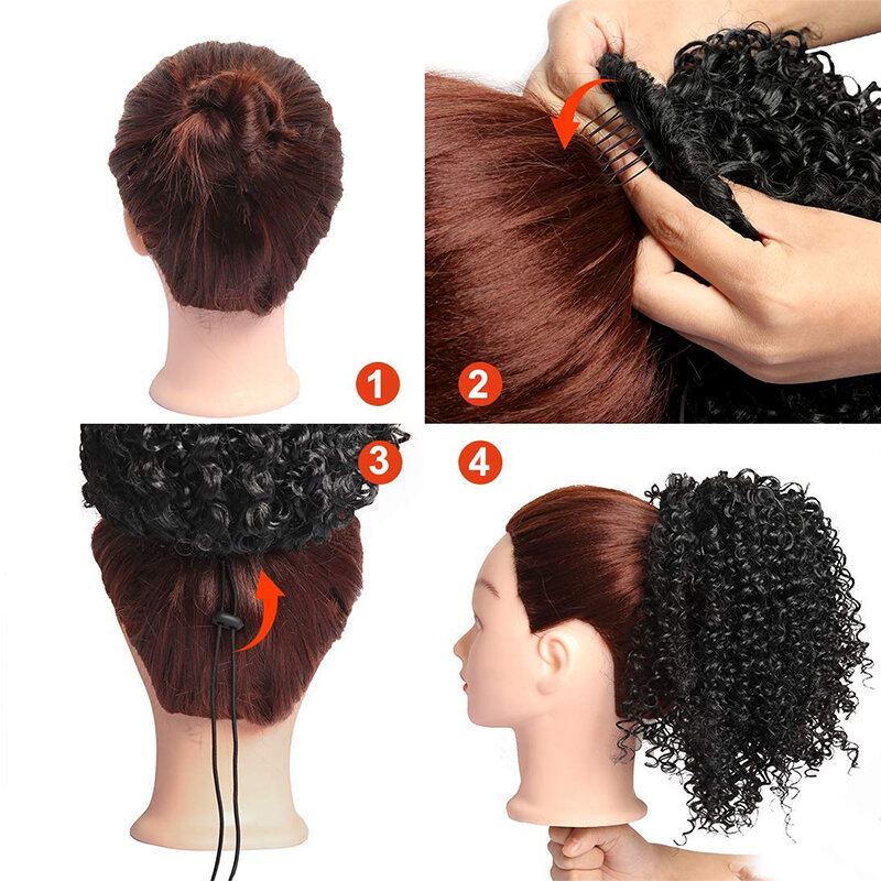Short Curly Ponytail Afro Kinky Curly Drawstring Ponytail Clip in Hair Extension Synthetic Natural Ombre Puff Fake Hair Ponytail