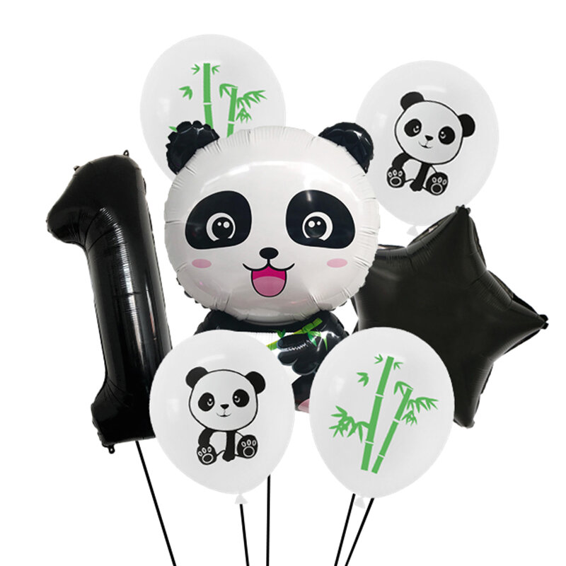 Conjunto de balões de animais dos desenhos animados, balão preto em formato de estrela, panda, para decoração de festa de aniversário infantil e chá de bebê, 7 peças/conjunto