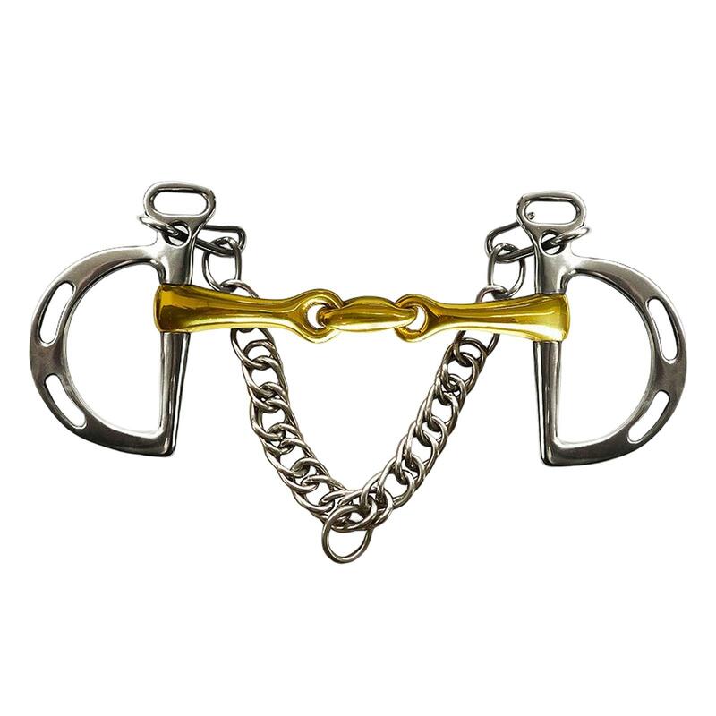 Horse Bit Copper Mouth Harness W/Curb Hooks Chain Stainless Steel Center Roller with Trims for Equestrian Horse Bridle