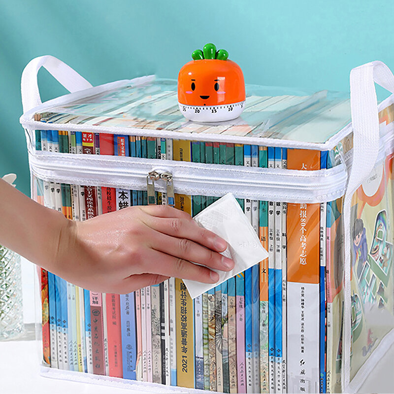 Transparent Book Storage Bag Books Collection Container Stackable Case With Zipper Handle Dust Proof Organizer