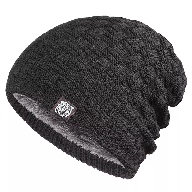 Cappello di peluche da uomo invernale fodera berretti sport all'aria aperta tenere al caldo Skullies lavorati a maglia