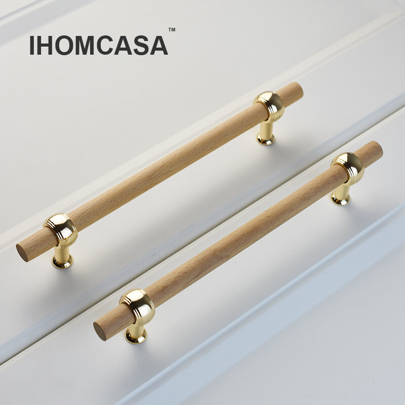 Деревянные ручки IHOMCASA для шкафа из ореха/бука, дверные ручки для кухни, золотые/черные ручки для шкафов комода