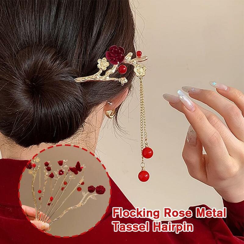 Hairpin retrô estilo chinês para mulheres, metal elegante, acessórios de cabelo antigos, headwear hanfu, bastão de ano novo, presente para senhoras, Q5G2