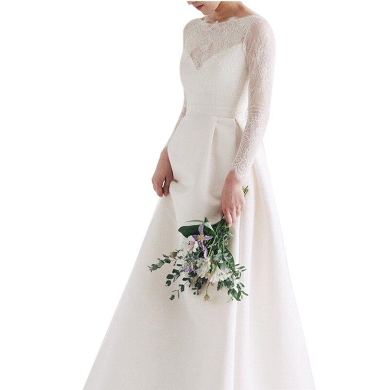 Spaghetti-trägern O-ansatz Backless A-Line Satin Vintage Hochzeit Kleid Für Frauen 2023 Braut Kleid Vestidos De Novia