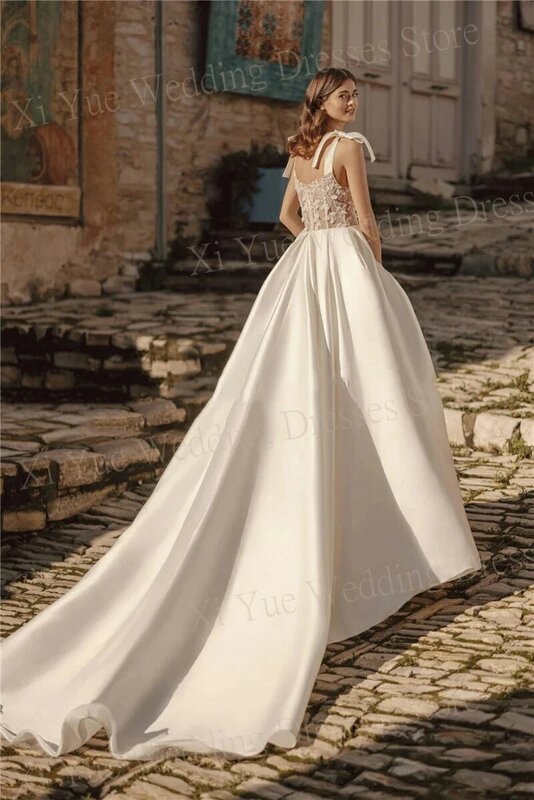 Vintage Simple Stain Wedding Dresses Lace Appliques Sleeveless A Line Bride Gowns Smart Princess Vestidos De Novia Floor-Length