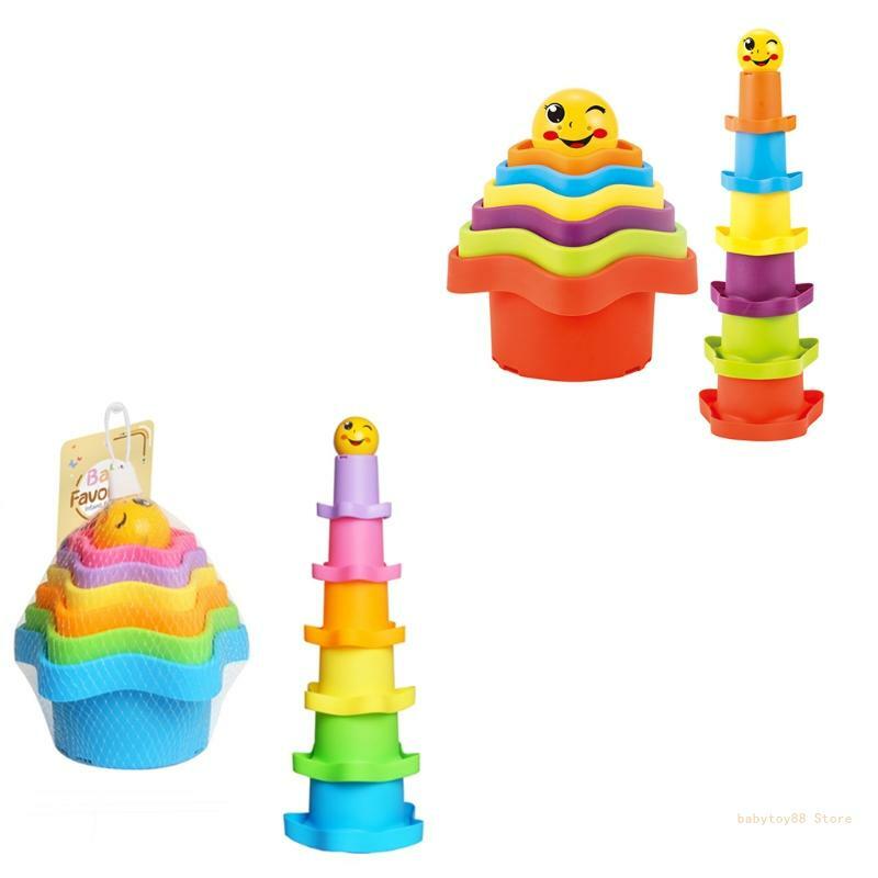 Y4UD Interactief babytafelset Speelgoed Gestapelde kleurrijke bekers voor baby's Babybenodigdheden