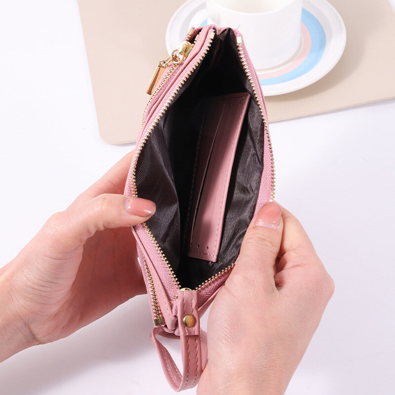 Lengrui2024 neue doppelte Reiß verschluss Ledertasche lange Brieftasche Damen einfache große Kapazität Reiß verschluss Handtasche