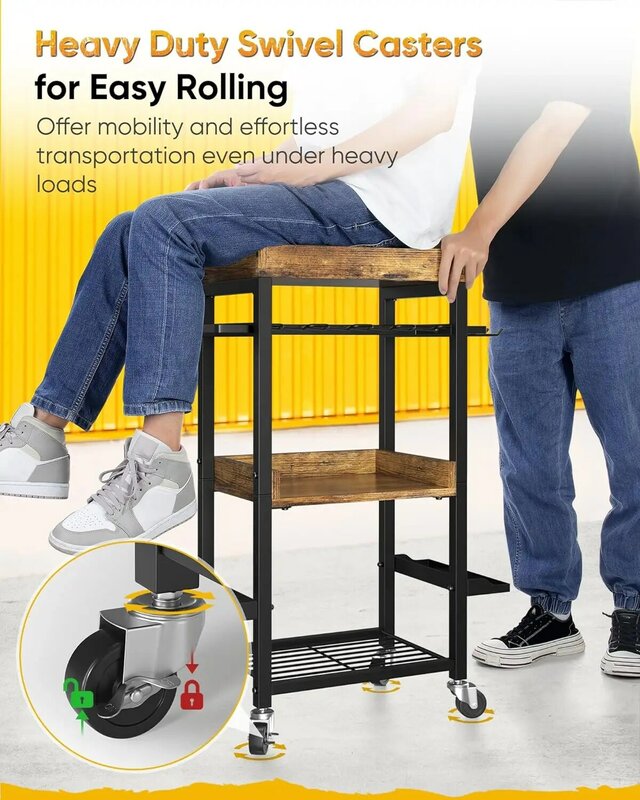 Power Tool Organizer Storage Cart with Wheels 4 Layer Heavy Duty Metal Rolling Tool Rack Cordless Drill Holder Shelving