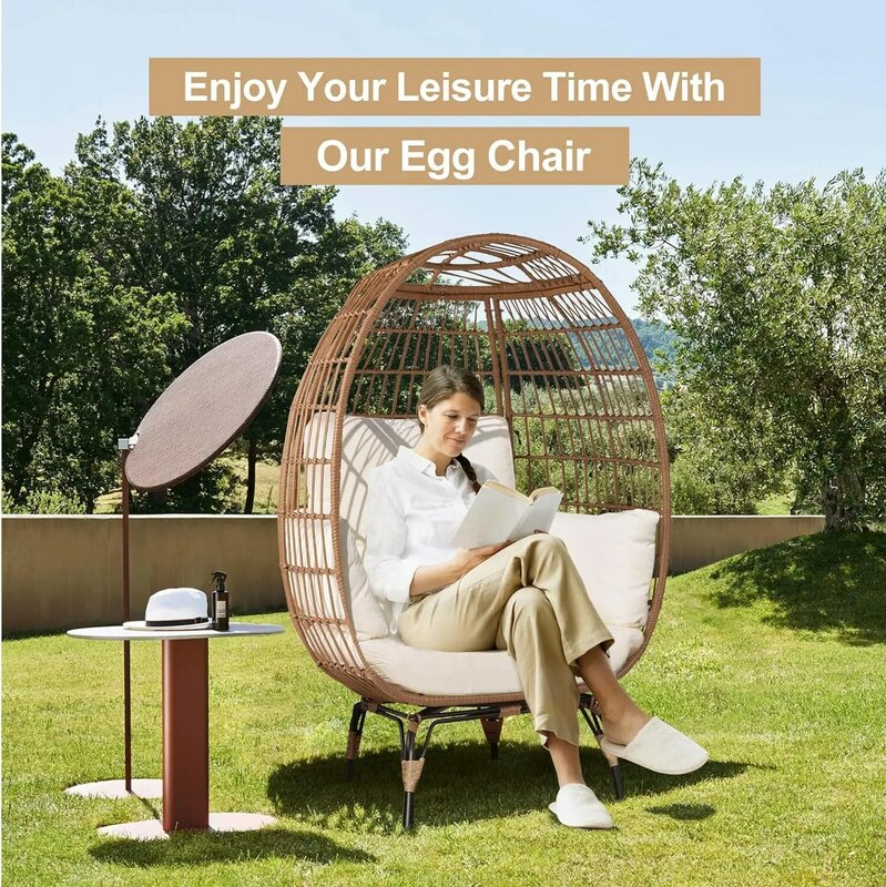 PE Rattan Wicker Egg Cadeira, Pátio Cadeiras, 4 Engrossar Almofadas, 440 lbs Capacidade, Novo