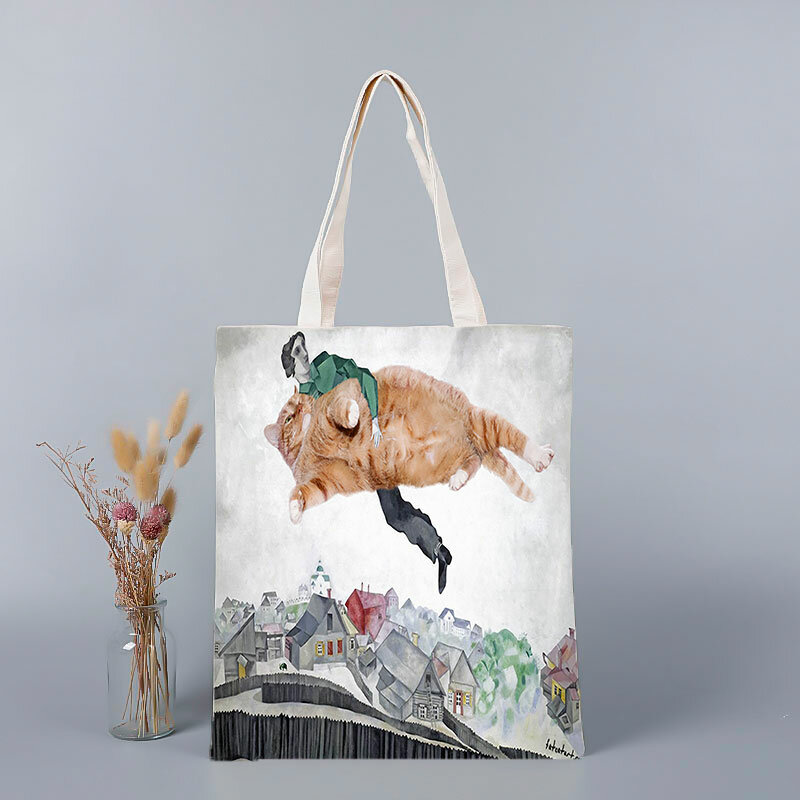Gatti e dipinti di fama mondiale Eco Shopper Bag Kawaii Bag Women Shopping Cartoon Tote Bags for Women Handbags for Gift Borsa