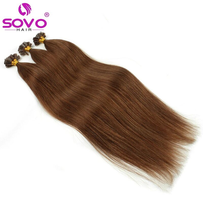 V Tip ludzkie do przedłużania włosów włosy Fusion jedwabiste proste ciemnobrązowe wstępnie połączone włosy keratynowe w kształcie litery V europejskie włosy Remy do salonu