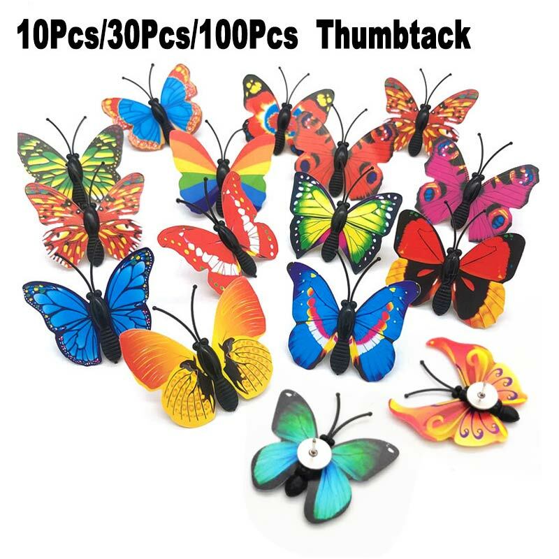 100Pcs Set Color Butterfly Thumbtack Push Pins Office School Wall Map Photos Paper Bulletin Board Thumb Tack Pushpin DIY Decor