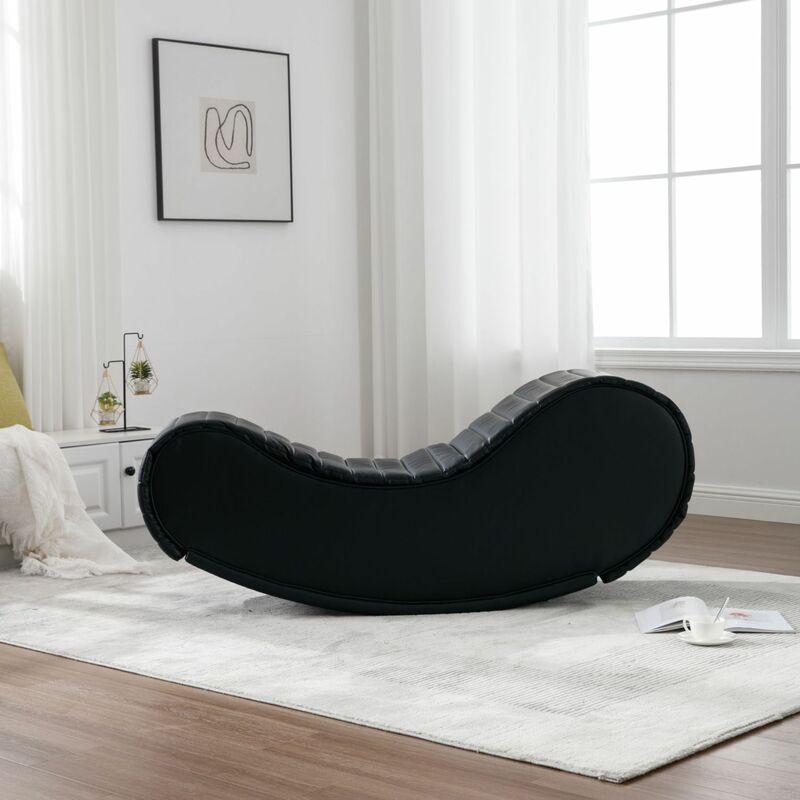 Wygodna ławka wypoczynkowa na biegunach, stylowy leżak do jogi relaksacyjnej, współczesna, nowoczesna zakrzywiona sofa ze sztucznej skóry, luksusowa tapicerka