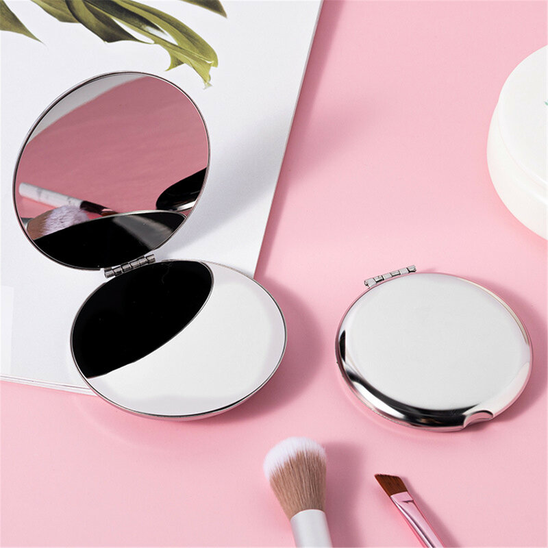 Espejo de maquillaje plegable Circular Rectangular de doble cara portátil de acero inoxidable, Mini espejo de alta definición elegante de moda