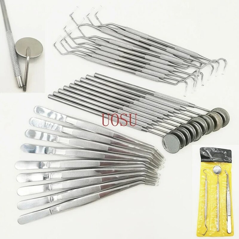 9 set Kit cermin Dental, alat Lab mulut cermin dokter gigi, Scaler gigi, alat dokter gigi, Kit bahan gigi 3 buah/set