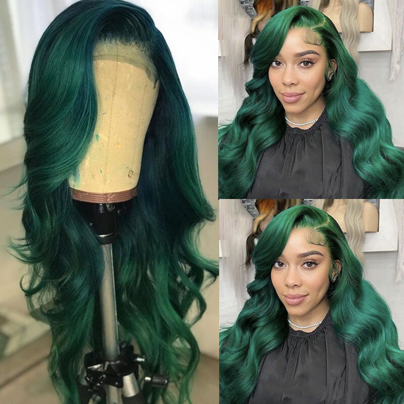 Green Wavy Lace Front Human Hair Wigs PrePlucked 13*6 Lace Front Wig with Baby Hair Brazilian Remy Body Wave Lace Wigs for Women