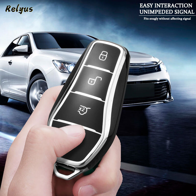 Soft TPU Car Remote Key Case Cover Shell Fob for BYD Song PRO Han EV Max Tang DM 2018 Qin PLUS Protector Keychain Accessories