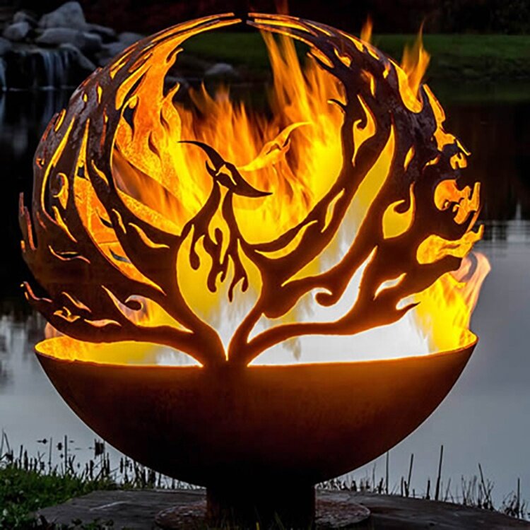 Camino moderno all'aperto del pozzo del fuoco della decorazione della sfera vuota del metallo