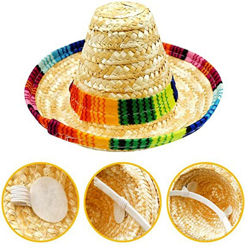 Mexican Pet Sombrero Mini Mexican Pet Straw Hat Designed With Natural Fabrics And Straw Pet Hat For De Mayo Small Pets Cats Dogs