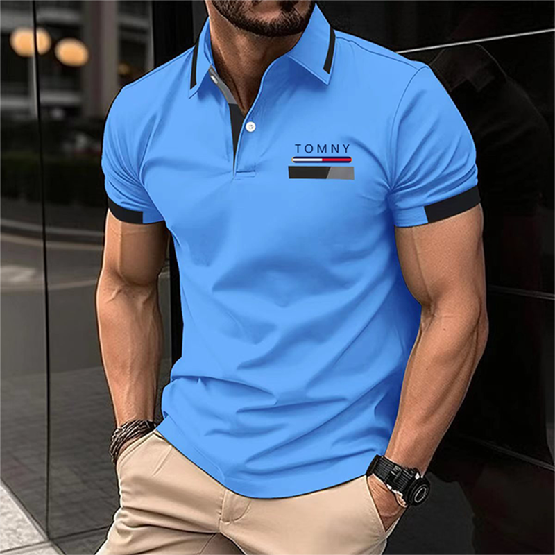 Рубашка-поло мужская из модного бутика, простая и универсальная уличная одежда, деловой дышащий топ с отложным воротником и короткими рукавами, на лето