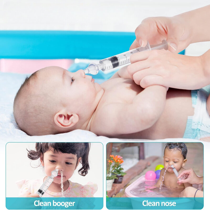 Aspirador Nasal de silicona para bebé con cepillo de limpieza, tubo de aguja, limpiador de nariz para bebé, irrigador Nasal de jeringa para niños, arandela Nasal para niños