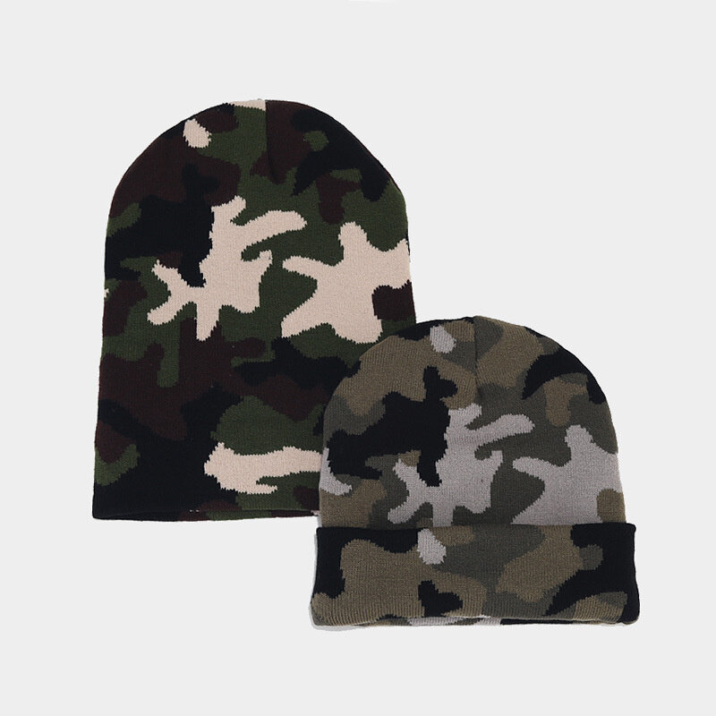 2023 Autumn Winter Acrylic Camouflage Print Thicken Knitted Hat Warm Skullies Cap Beanie Hat For Men and Women 11