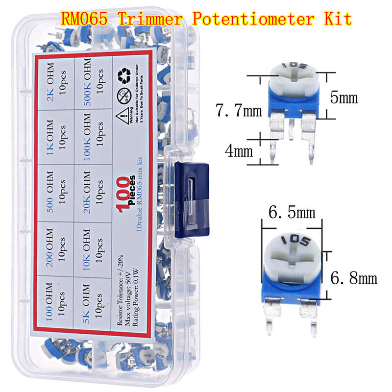 Potensiometer pemangkas Kit 100ohm-1M, kotak campuran Resistor variabel 3296W 3296X RM063 RM065 3362P 3386P 3266W 3006P