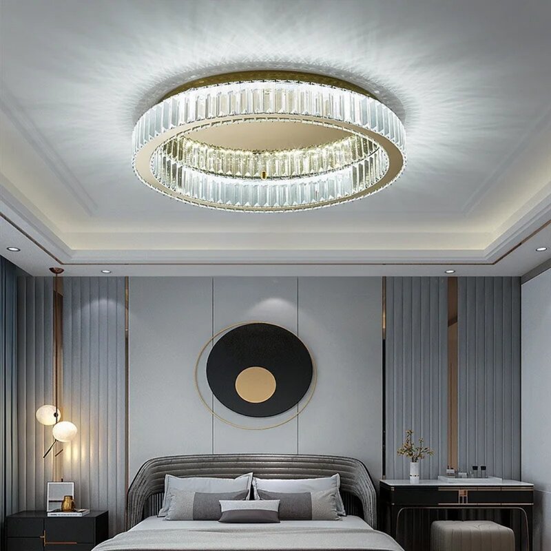 Modern Simple Crystal Circle Lamp Ceiling Nordic Chandelier Living Room Bedroom Study Decorative Led Indoor Lighting