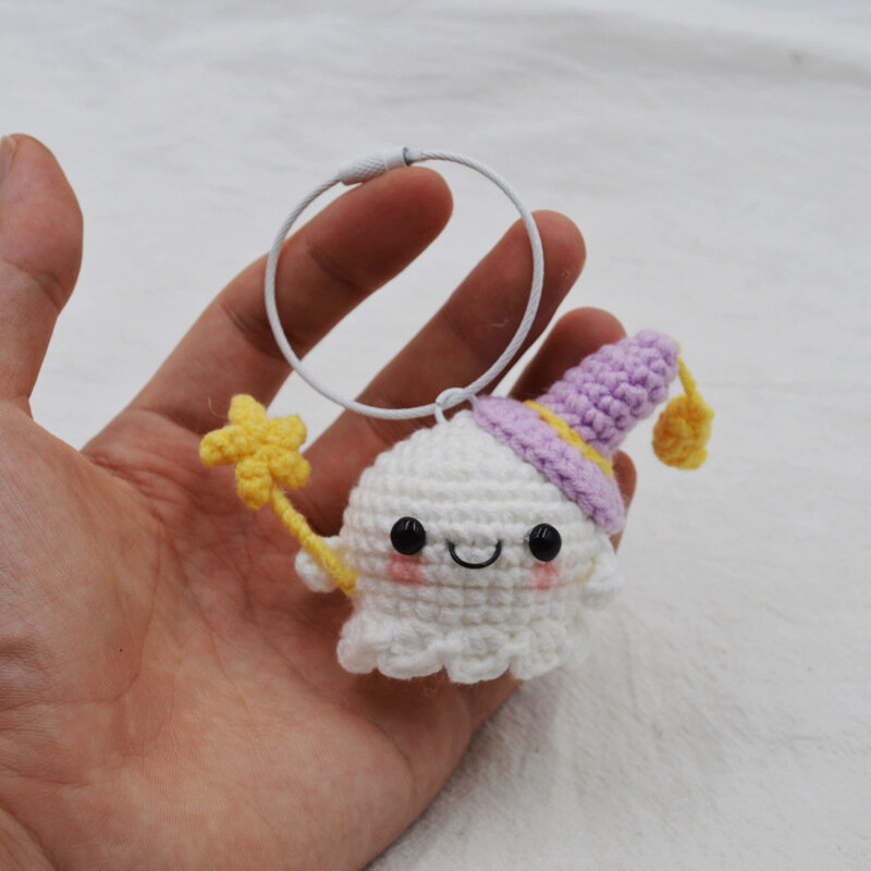 Little Ghost Hand-Knitted Pendant Keychain, presente bonito do melhor amigo do casal, saco e chaveiro do carro