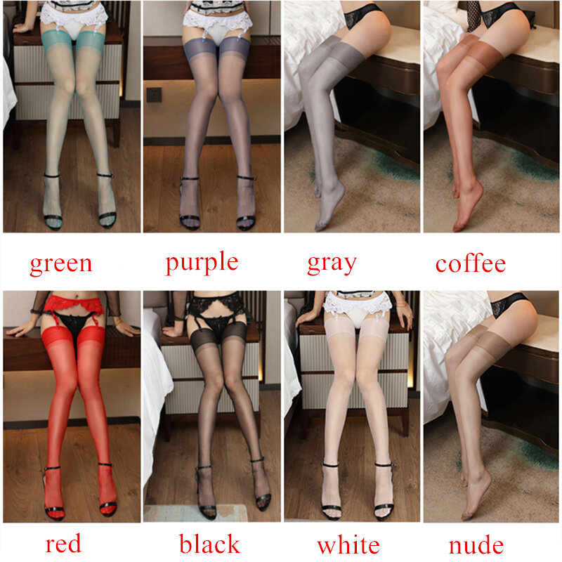 Stoking tembus pandang Multi Warna untuk wanita 110 cm panjang Anti kait stoking paha non-elastis kaus kaki panjang untuk sabuk Garter