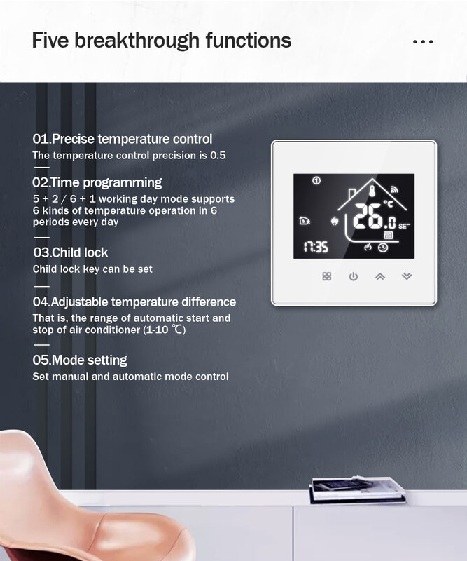 جهاز تحكم في درجة الحرارة مزود بالواي فاي ذكي ، جهاز تسخين كهربائي للأرضيات ، جهاز تحكم عن بعد في الغاز والماء من ByTuya Alexa Google Home
