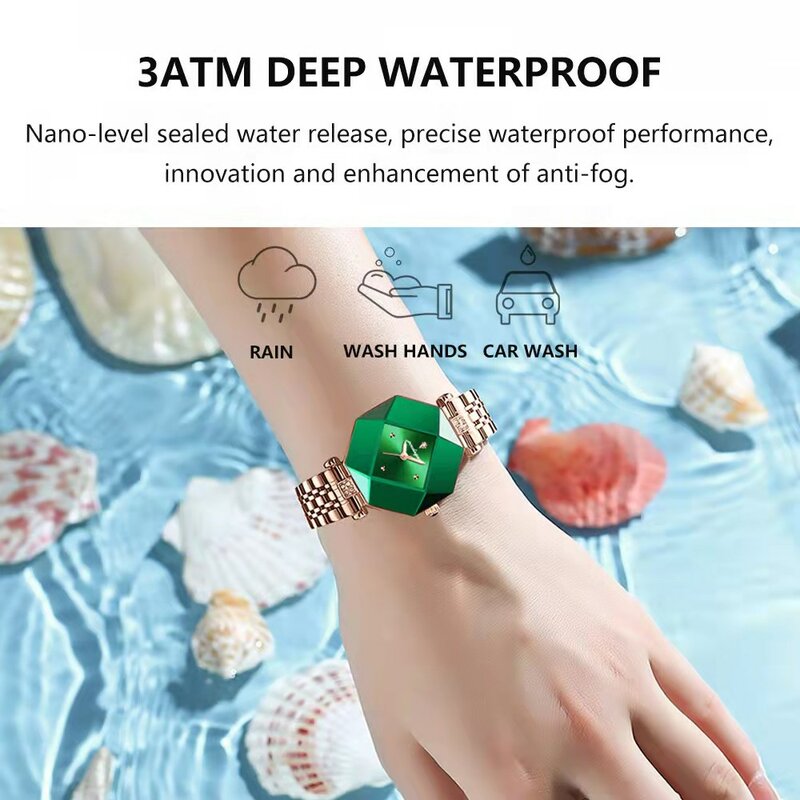 POEDAGAR-Reloj de lujo de alta calidad para mujer, pulsera de cuarzo con diamantes, resistente al agua, de cuero verde, a la moda, envío directo