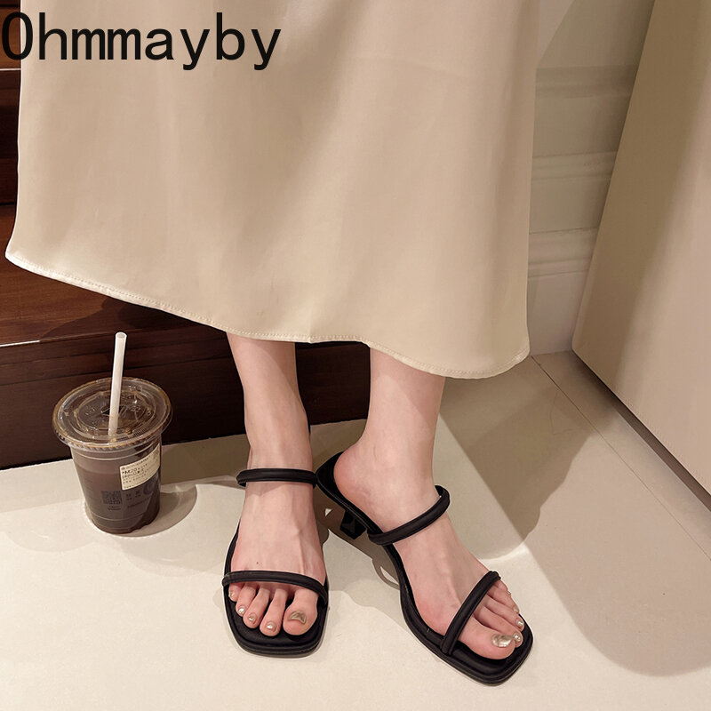 Designer estate tacco alto donna pantofola moda fascia stretta Open Toe Slides Outdoor Dress sandalo scarpe da donna
