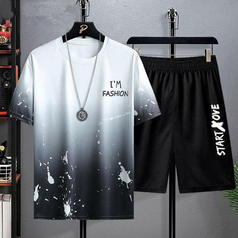 UHYTGF Wholesale Summer Two-Piece Set Men's Short Sleeved Top +Shorts Casual Male Clothing Crewneck Pullovers Tracksuit Men 286