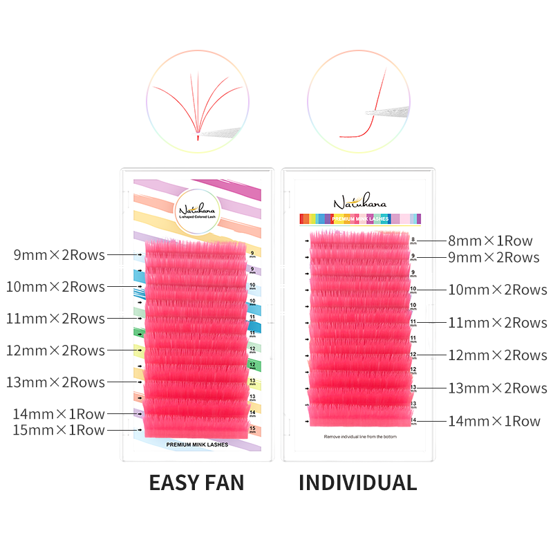 Natuhana fácil fã colorido cílios l/lu (m) onda falso cílios extensão individual ventilador automático cor vison cílios l em forma de maquiagem