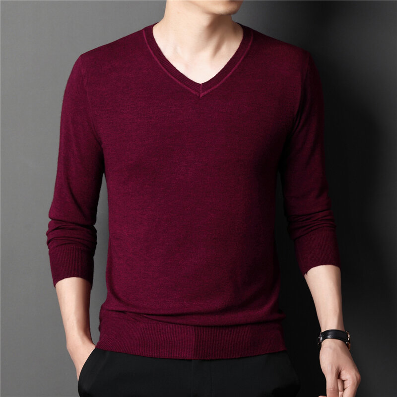 COODRONY-suéter de punto con cuello en V para hombre, Jersey informal de Color sólido, ropa de otoño e invierno, Z1117